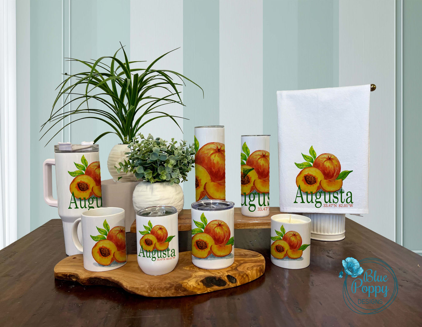 Peach Wine Tumbler - Customize it with your town Insulated Mug/Tumbler Blue Poppy Designs