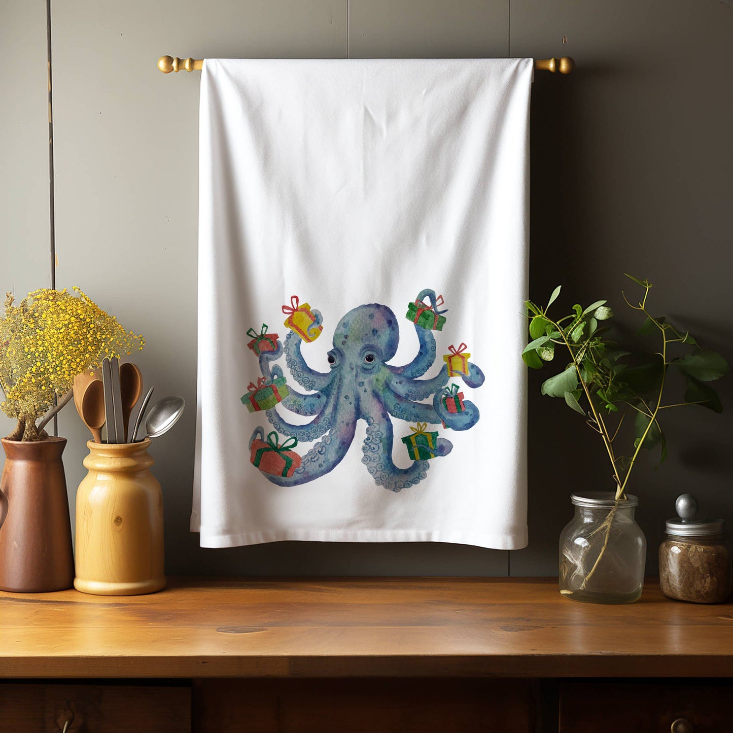 Christmas Octopus Kitchen Towel Kitchen Towel/Dishcloth Blue Poppy Designs