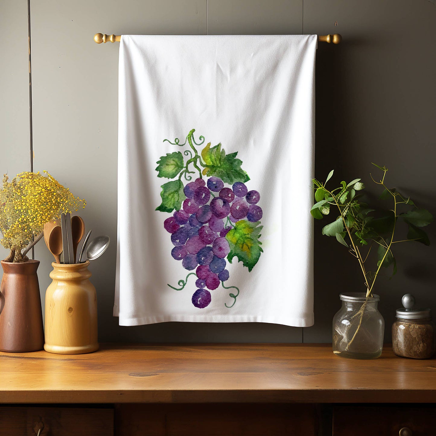 Grape Vine Kitchen Towel Tea Towel Blue Poppy Designs
