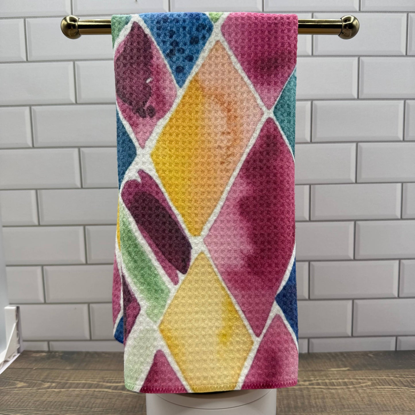 Watercolor Diamonds Waffle Kitchen Towel Tea Towel Blue Poppy Designs