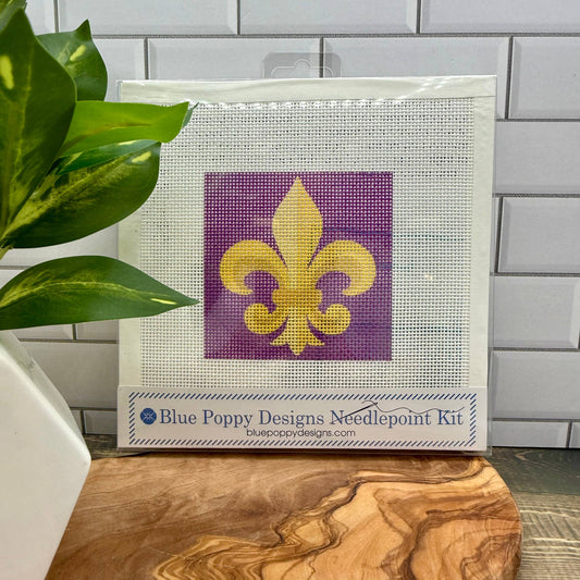 Fleur de Leis Needlepoint Design (purple and gold) Needlepoint Kit Blue Poppy Designs