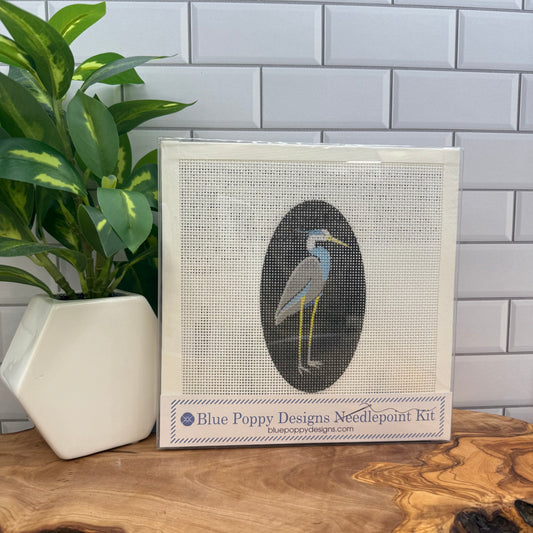 Heron Needlepoint Design (Heron Oval) Needlepoint Kit Blue Poppy Designs