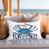 Blue Crab Lumbar Pillow - Customize with Your Town