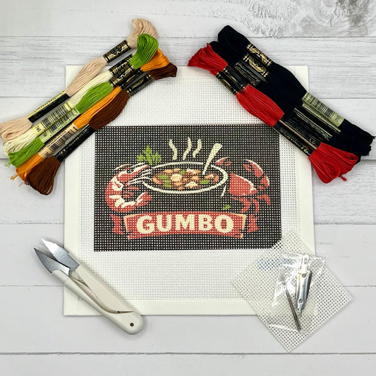 Shrimp and Crab Gumbo Needlepoint Design Needlepoint Kit Blue Poppy Designs Full Kit