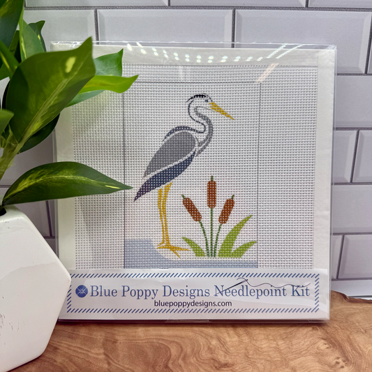 Heron Needlepoint Design (Heron in the Marsh) Needlepoint Kit Blue Poppy Designs