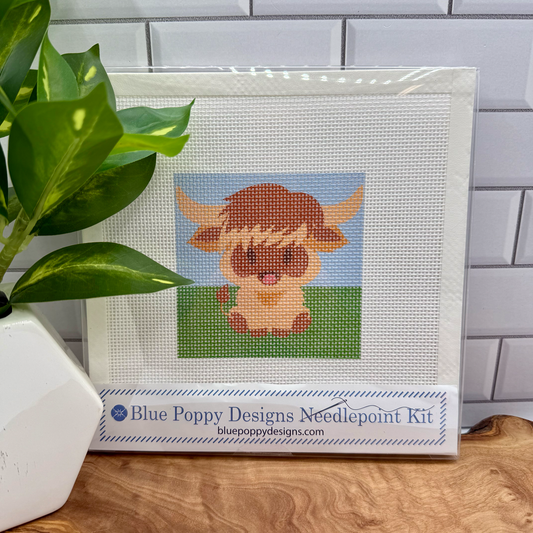 Highland Cow Needlepoint Design Needlepoint Kit Blue Poppy Designs