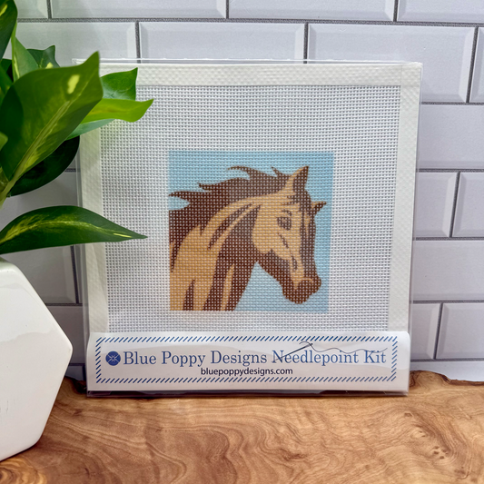Horse Needlepoint Design 4x4 Needlepoint Kit Blue Poppy Designs