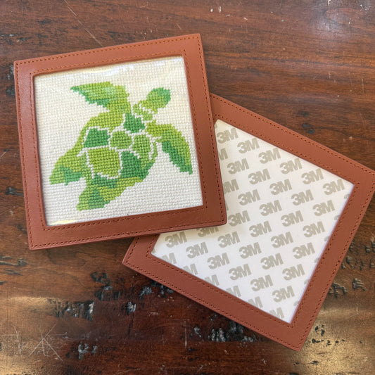 Needlepoint Leather Coaster Blue Poppy Designs