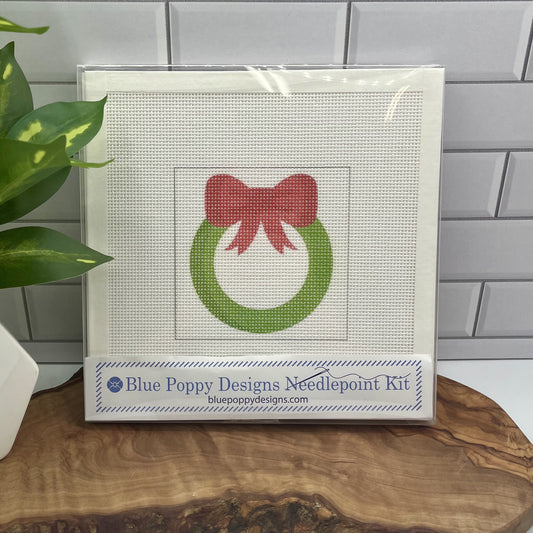 Green Wreath with Red Bow Needlepoint Design (Christmas Collection) Needlepoint Kit Blue Poppy Designs