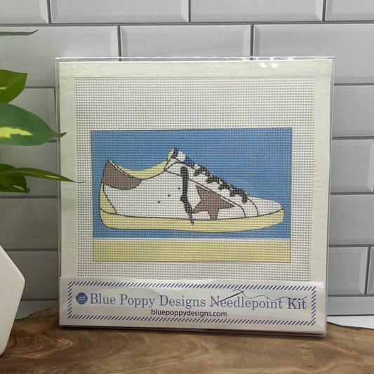 Gold Shoe Needlepoint Design (Design #3) Needlepoint Kit Blue Poppy Designs