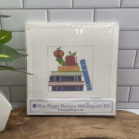Books with Caterpillar Needlepoint Design Needlepoint Kit Blue Poppy Designs