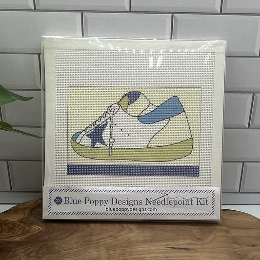 Gold Shoe Needlepoint Design (Design #1) Needlepoint Kit Blue Poppy Designs