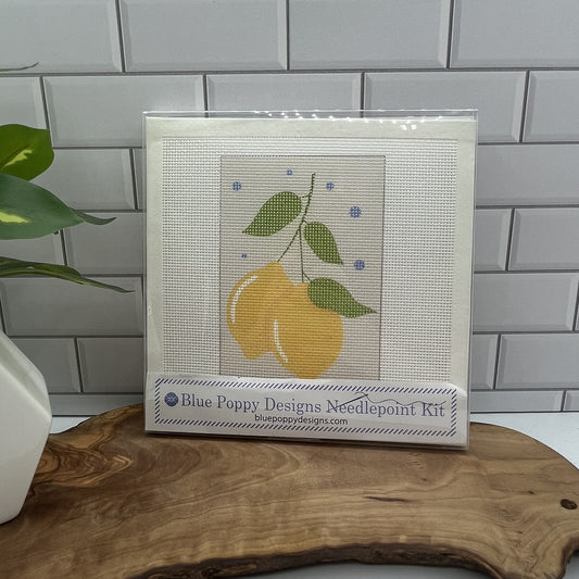 Lemons with Six Blue Dots Needlepoint Design Needlepoint Kit Blue Poppy Designs