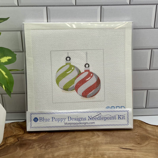 Red and Green Striped Ornaments Needlepoint Design Needlepoint Kit Blue Poppy Designs