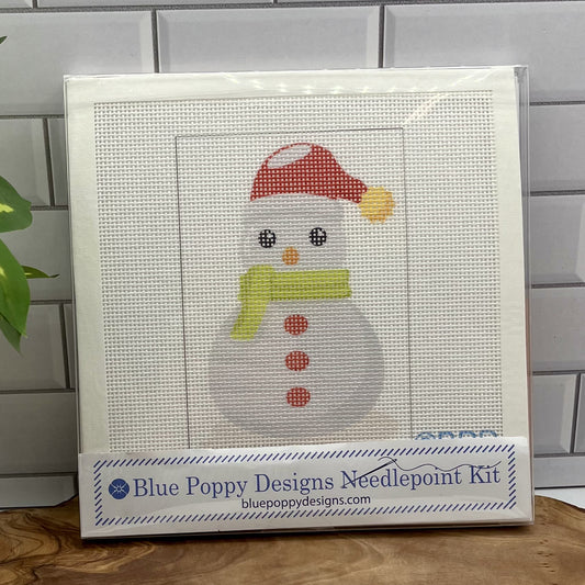 Snowman with Red Hat Needlepoint Design Needlepoint Kit Blue Poppy Designs