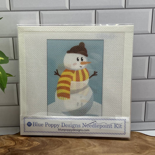 Snowman with Orange Scarf Needlepoint Design Needlepoint Kit Blue Poppy Designs