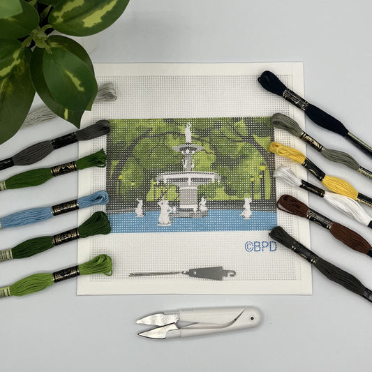 Forsyth Park Savannah Georgia Fountain Needlepoint Design Needlepoint Kit Blue Poppy Designs