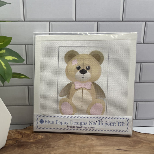 Kid's Patchwork Toy Bear Needlepoint Design Needlepoint Kit Blue Poppy Designs