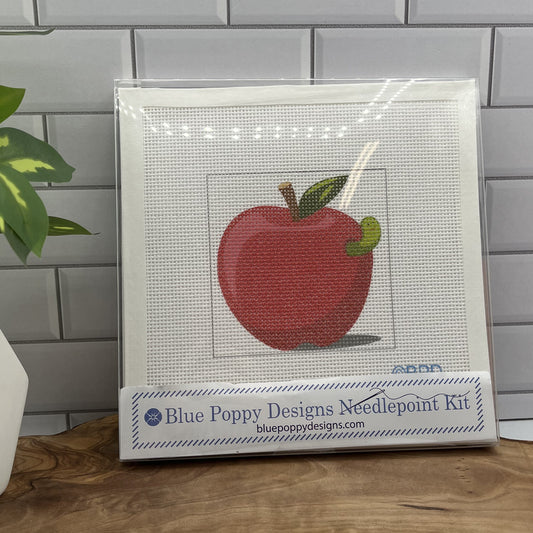 Apple with a Worm Needlepoint Design Needlepoint Kit Blue Poppy Designs