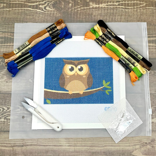 Owl at Night Needlepoint Design Needlepoint Kit Blue Poppy Designs Full Kit