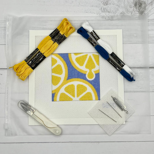Lemon Slices Needlepoint Design (Part 3 of 4 of the Citrus Coaster set) Needlepoint Kit Blue Poppy Designs