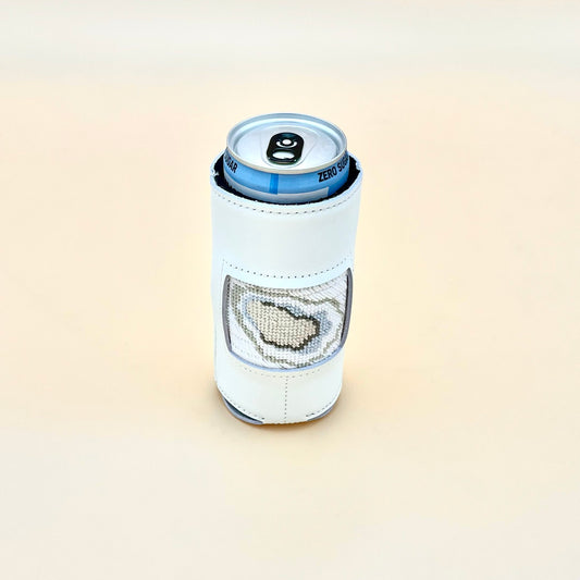 White Leather Thin Can Coozie Koozie Blue Poppy Designs