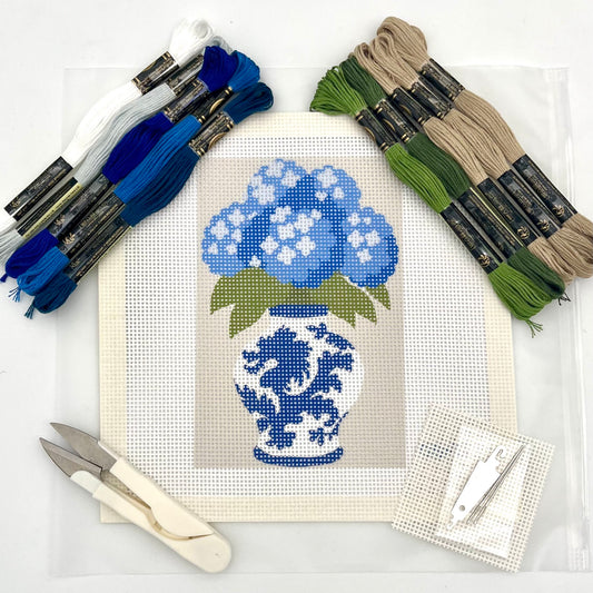 Vase and Blue Flowers (Chinoiserie) Needlepoint Design Needlepoint Kit Blue Poppy Designs
