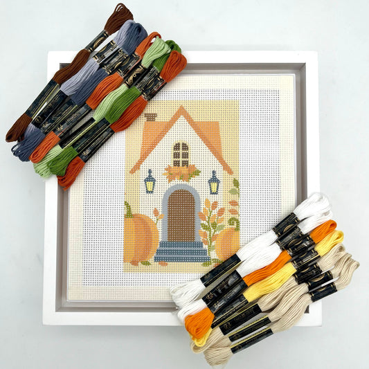 Fall Cottage 6x4 Needlepoint Design Needlepoint Kit Blue Poppy Designs