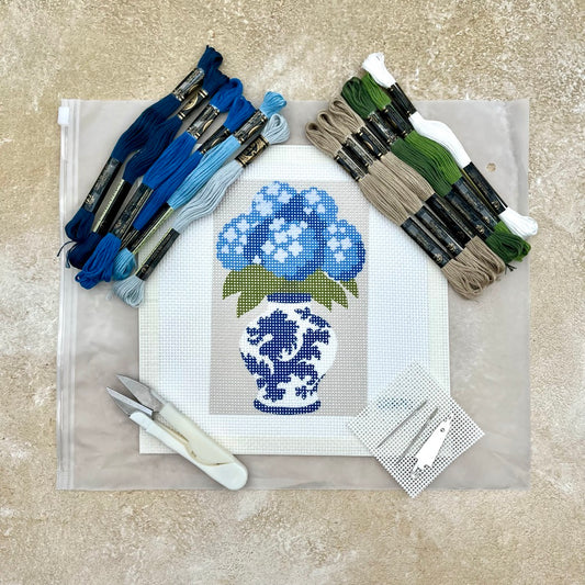 Vase and Blue Flowers (Chinoiserie) Needlepoint Design Needlepoint Kit Blue Poppy Designs