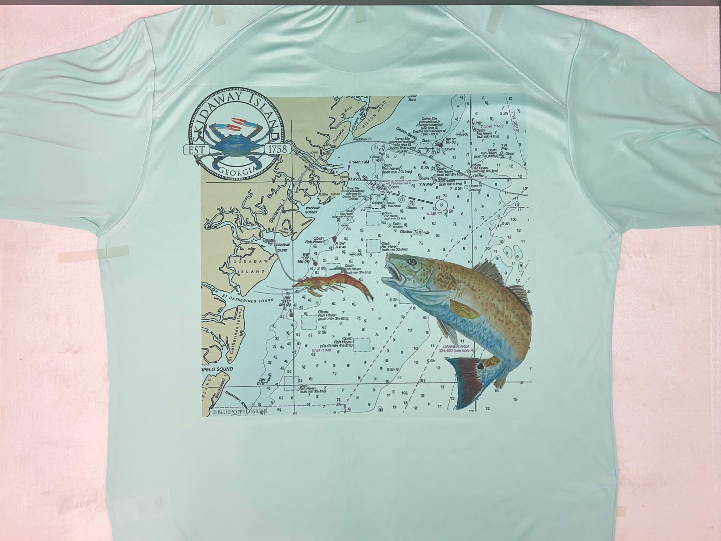 Skidaway Island Men's Salwater Fishing UPF 50 Performance Long Sleeve T-shirt T-Shirt Blue Poppy Designs