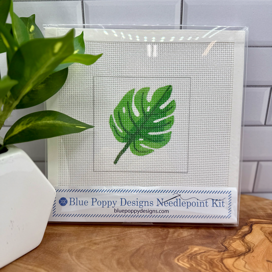 Monstera Leaf Needlepoint Design Needlepoint Kit Blue Poppy Designs