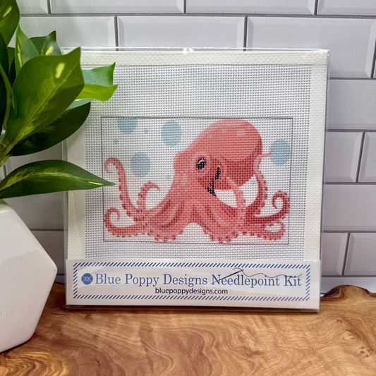 Octopus Needlepoint Design (octopus with bubbles 4" x 6") Needlepoint Kit Blue Poppy Designs