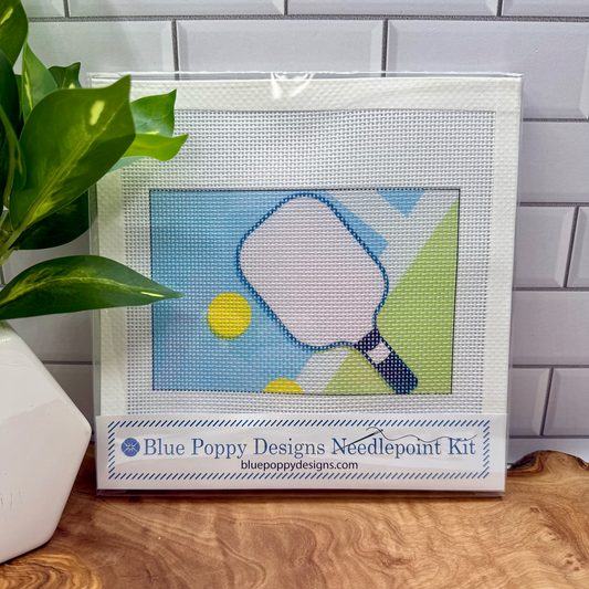Pickleball Needlepoint Design (pink paddle) Needlepoint Kit Blue Poppy Designs