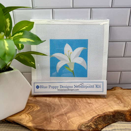 Pure White Lily Needlepoint Design Needlepoint Kit Blue Poppy Designs
