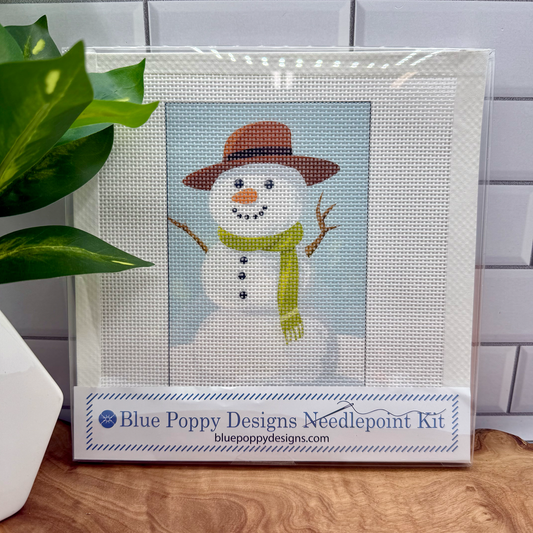 Snowman with Green Scarf Needlepoint Design Needlepoint Kit Blue Poppy Designs