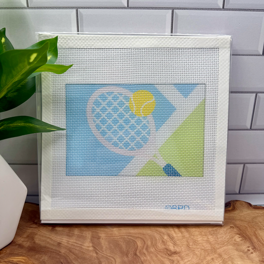 Tennis Needlepoint Design (on green/blue/white) Needlepoint Kit Blue Poppy Designs