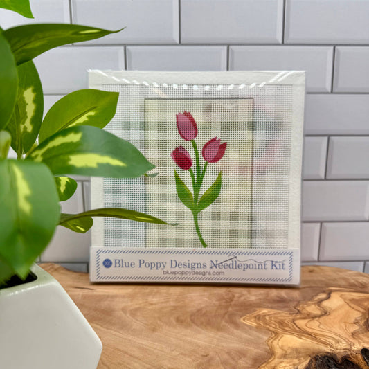 Tulips Needlepoint Design (solid beige background) Needlepoint Kit Blue Poppy Designs