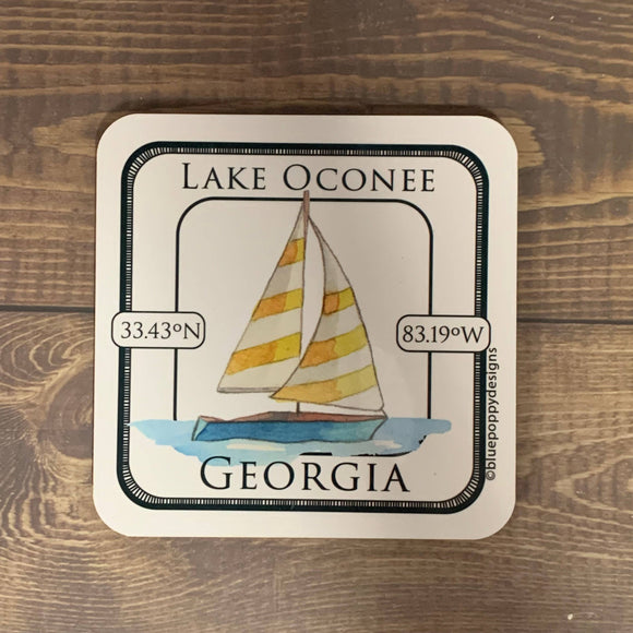 Sailboat Your Town or Lake Coasters with Cork Backs Coasters Blue Poppy Designs Art Only  