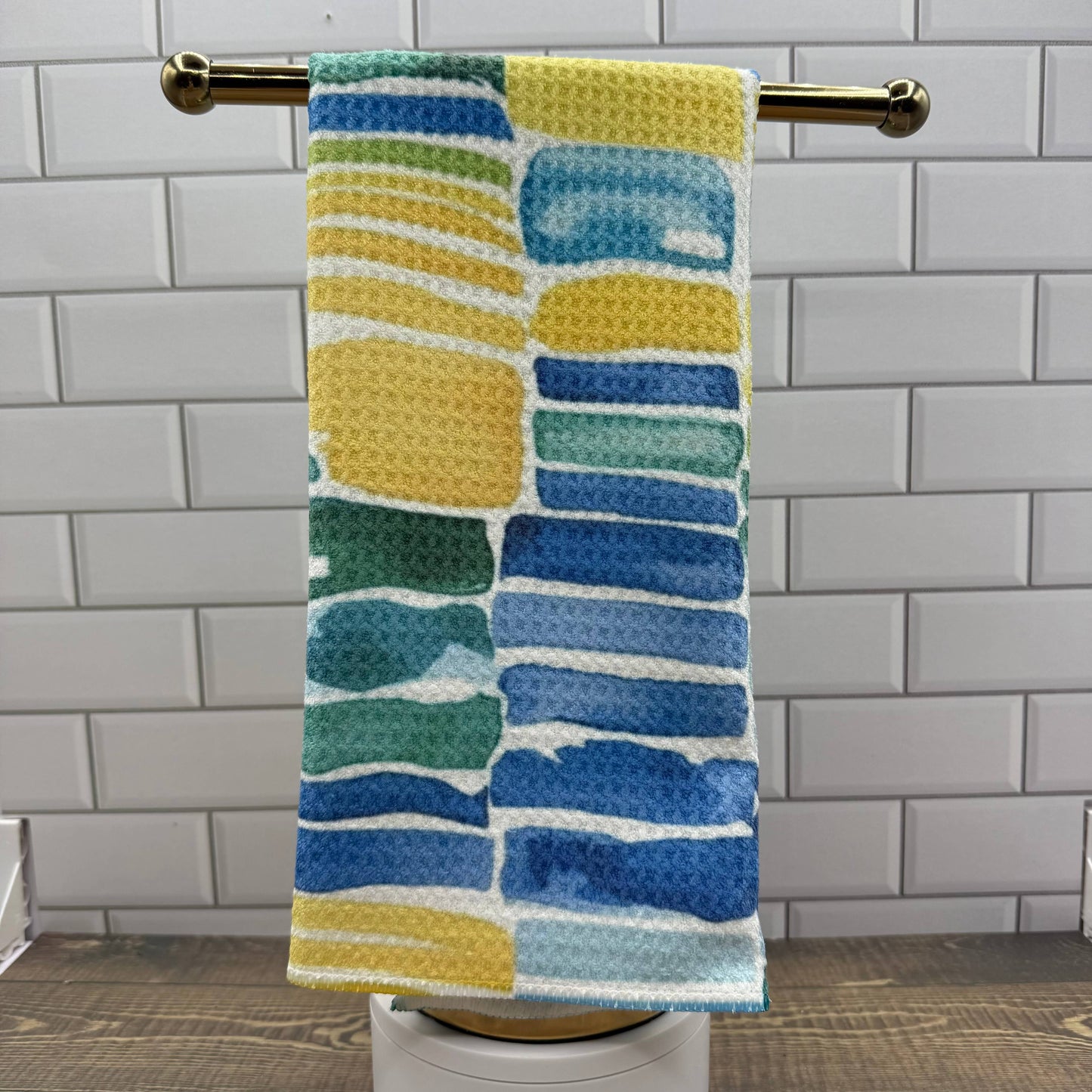 Bright Yellow and Blue Waffle Kitchen Towel Tea Towel Blue Poppy Designs