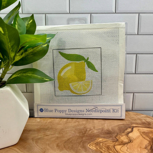 Lemons on White Needlepoint Design Needlepoint Kit Blue Poppy Designs
