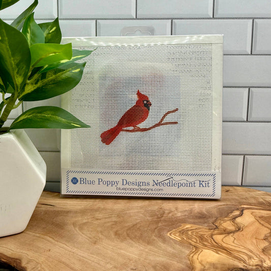 Cardinal Needlepoint Design (red beak on light blue) Needlepoint Kit Blue Poppy Designs