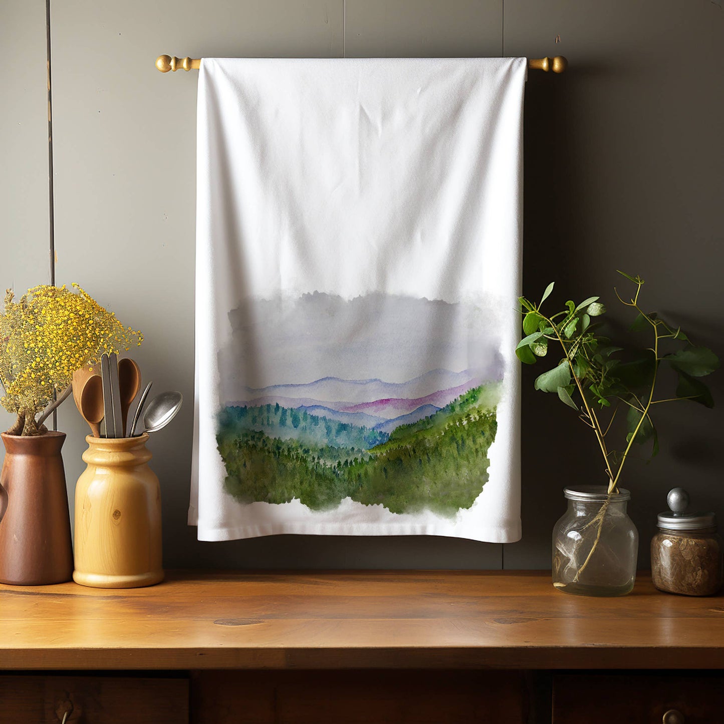 Colorful Mountain Kitchen Towel Tea Towel Blue Poppy Designs