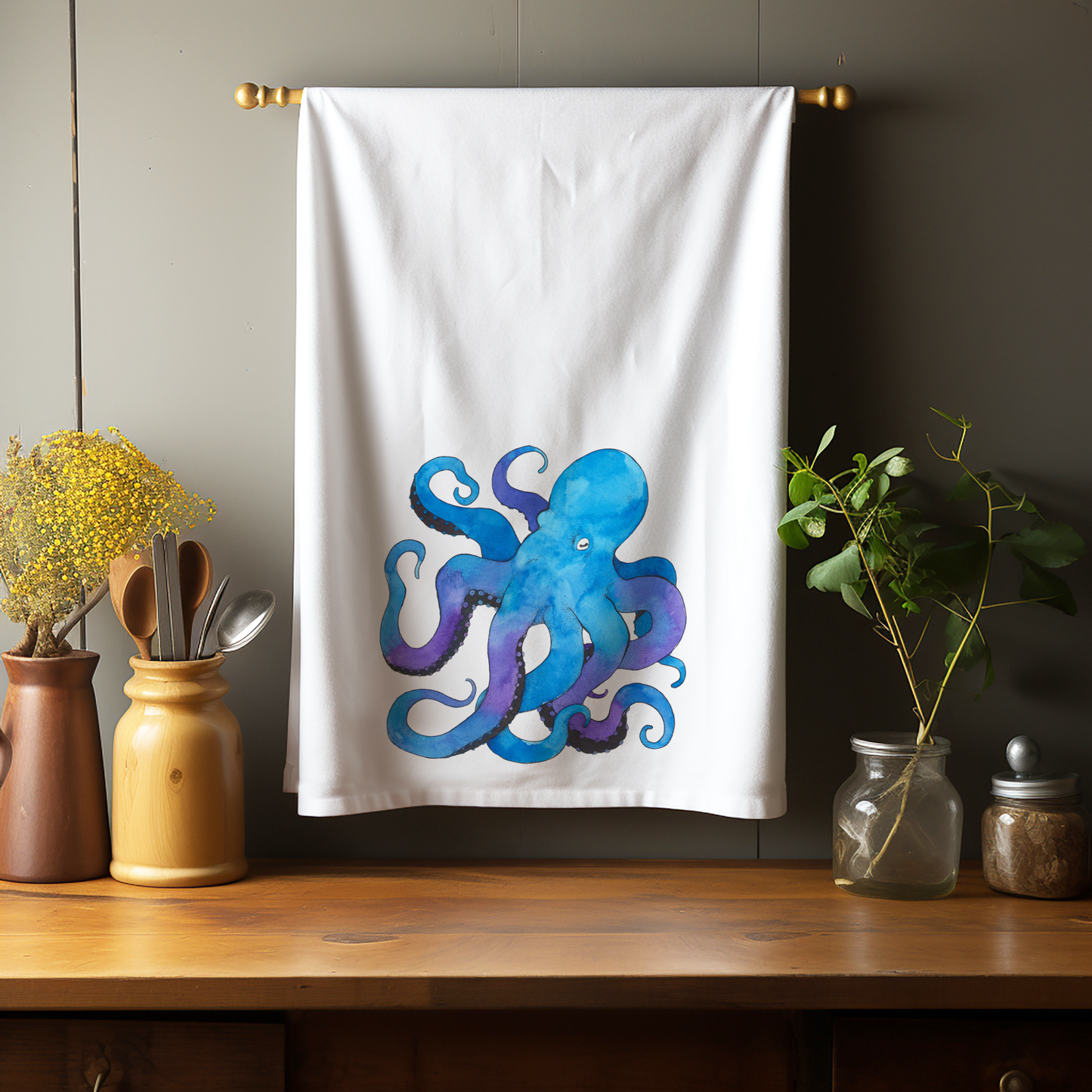 Custom Your Town Big Blue Octopus 27x27 Kitchen Towel Kitchen Towel/Dishcloth Blue Poppy Designs