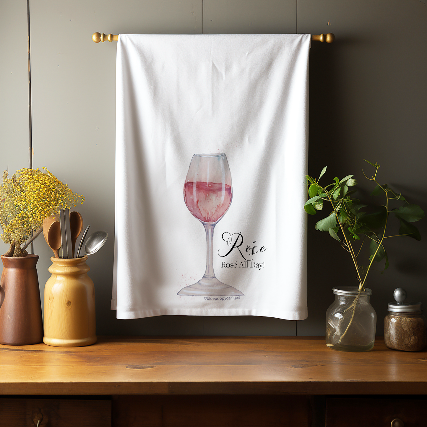 Rose Wine Cocktail Collection Kitchen Towel Kitchen Towel/Dishcloth Blue Poppy Designs Art Only