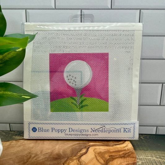 Golf Ball on Tee Needlepoint Design Needlepoint Kit Blue Poppy Designs