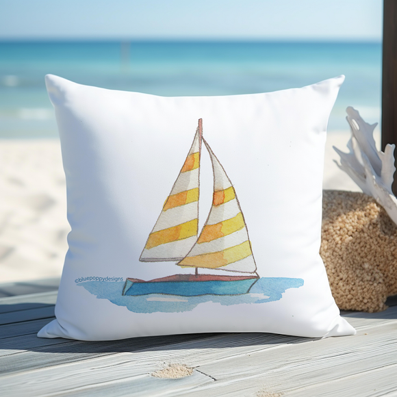 Sailboat Turtle Pillow Throw/Decorative Pillow Blue Poppy Designs white Art Only 