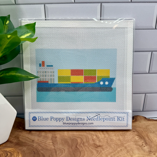 Container Ship Needlepoint Design Needlepoint Kit Blue Poppy Designs