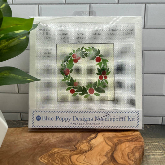 Christmas Wreath Needlepoint Design Needlepoint Kit Blue Poppy Designs