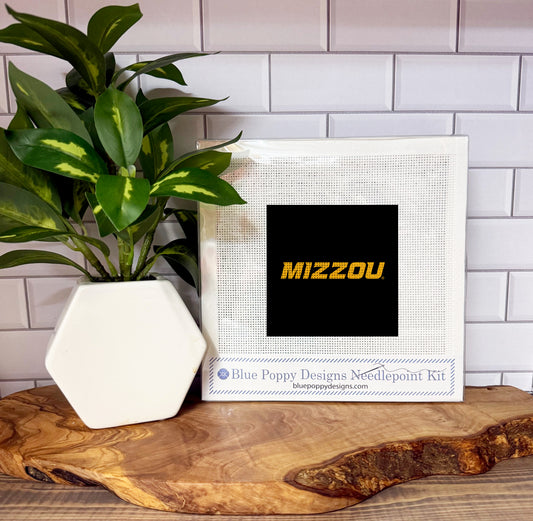 "Mizzou" 4x4 Needlepoint Design Needlepoint Kit Blue Poppy Designs
