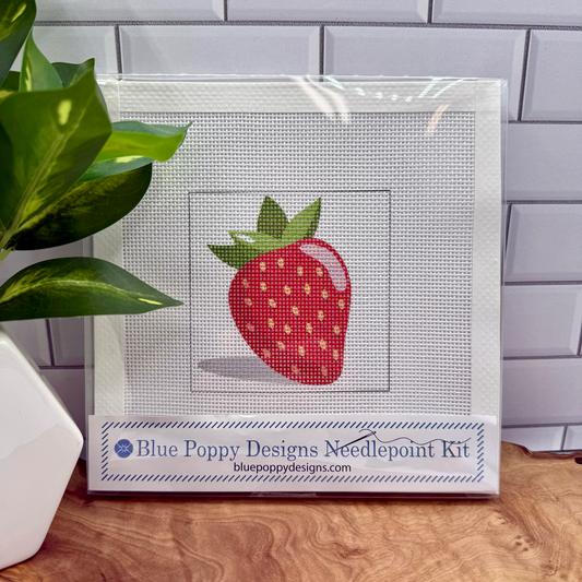 Strawberry Needlepoint Design (strawberry with shadow) Needlepoint Kit Blue Poppy Designs